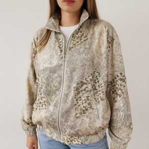Vintage EVR Silk Womens Bomber Size Small Animal Print Full Zip Ling Sleeves